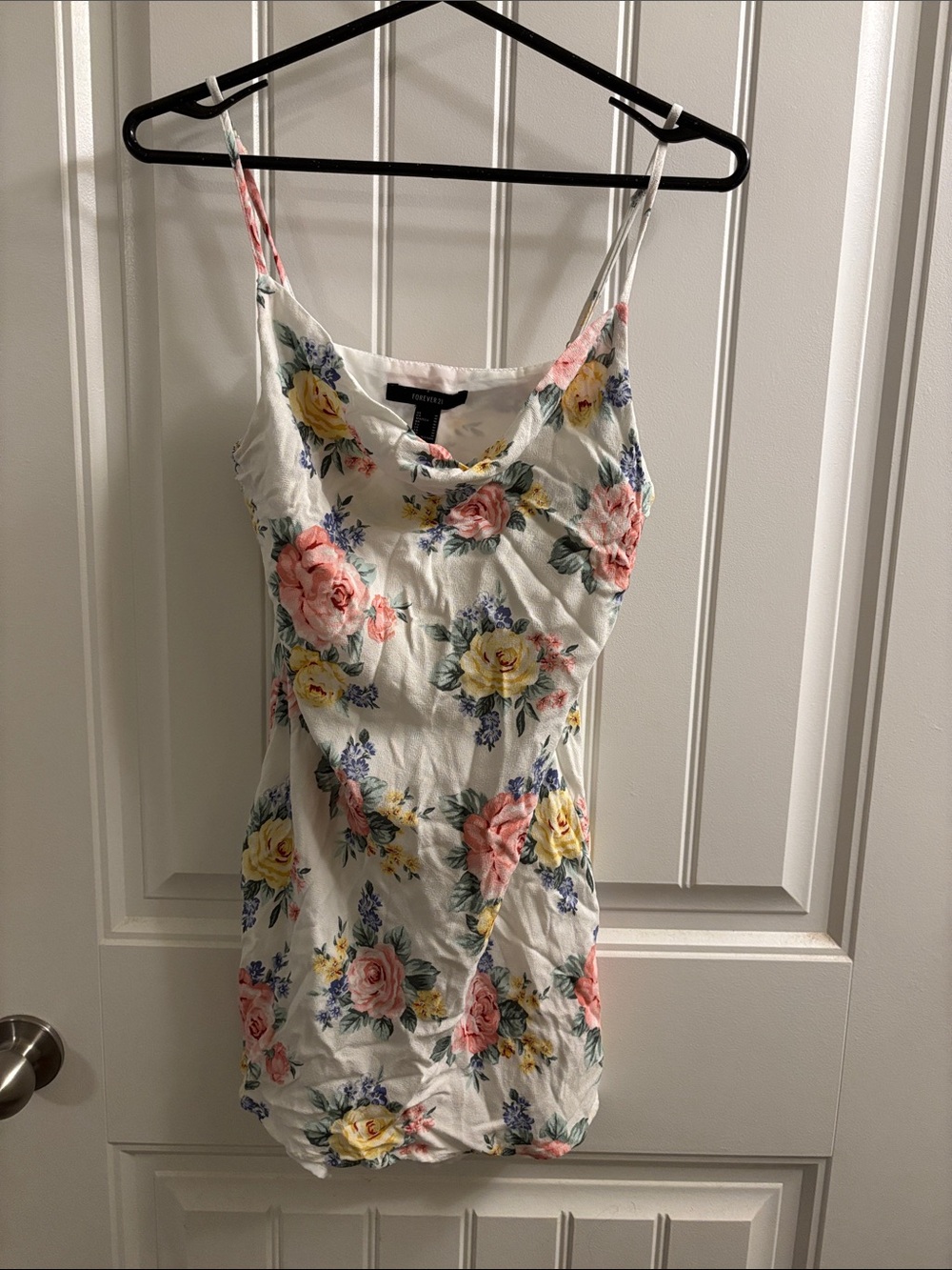 White Floral Slip Dress with Pink and Yellow Roses